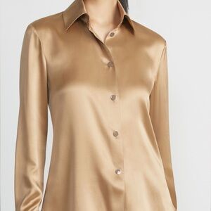 Lafayette 148 New York silk charmeuse button front slim blouse.